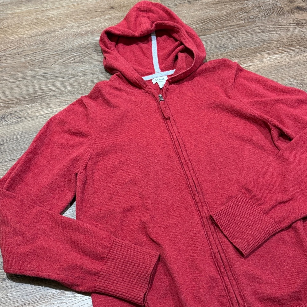 L.L. Bean Zip-Up Cotton/Cashmere Red Sweater Jacket - Picture 3 of 7